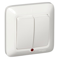 Выключатель двухклавишный Schneider Electric ПРИМА с подсветкой, белый, S56-039-BI