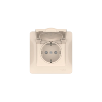 GLOSSA РОЗЕТКА с заземлением со шторками с крышкой, 16А, IP20, в сборе, быстрозажим. клем., БЕЖЕВЫЙ GSL000246S