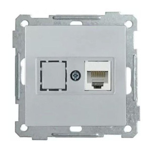 Розетка телефонная механизм Rj45 Cat3 Mono Electric Despina/ Larissa серебро 500-002125-124