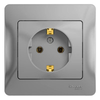 GLOSSA РОЗЕТКА с заземлением без шторок, 16А, в сборе, АЛЮМИНИЙ GSL000342