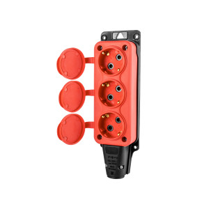 Розетка (колодка) трехместная с крышкам каучук 2P+PE 250V 16А IP54 оранжевая DYNEL