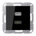 Розетка HDMI+USB Jung А-СЕРИЯ, скрытый монтаж, черный, MAA1163SW