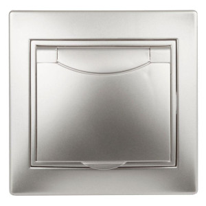 Розетка  Plano 1-203-03 16А IP20 250В 2P+E Schuko защ. крышка алюм. Intro Б0030062