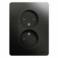 GLOSSA РОЗЕТКА двойная без заземления, 16А, в сборе, АНТРАЦИТ GSL000720