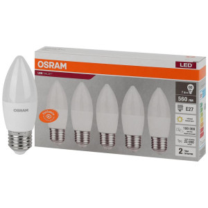 Лампа светодиодная LED Value LVCLB60 7SW/830 свеча матовая E27 230В 2х5 RU (уп.5шт) OSRAM 4058075578012