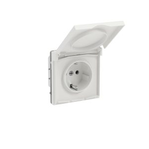 Розетка силовая, 2PE, с зш, с крышкой, IP44, KANT, белый песок