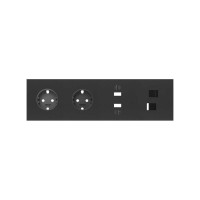 Simon 100 Черный матовый Кит 4 поста, фронт. Накладка на 2 розетки Schuko + 2 з/у USB SC + 2 розетки RJ45