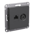 ATLASDESIGN РОЗЕТКА двойная ТВ + компьютерная RJ45 кат. 5e, механизм, БАЗАЛЬТ ATN001489