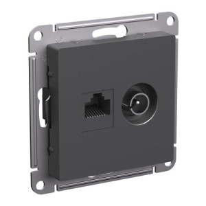 ATLASDESIGN РОЗЕТКА двойная ТВ + компьютерная RJ45 кат. 5e, механизм, БАЗАЛЬТ ATN001489