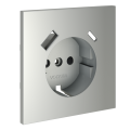 Накладка для розетки с заземлением и защитными шторками, с USB A+C, S70 (сталь)
