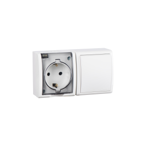 Simon 15 Aqua Белый Блок: Розетка 2PE Schuko 16А 250В  выключатель 10А 250В, IP54