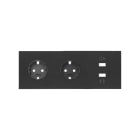 Simon 100 Черный матовый Кит 3 поста, фронт. Накладка на 2 розетки Schuko + 2 з/у USB SC
