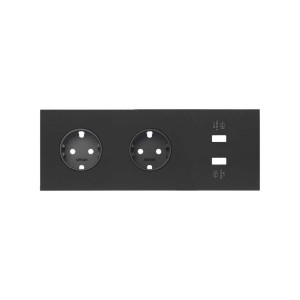 Simon 100 Черный матовый Кит 3 поста, фронт. Накладка на 2 розетки Schuko + 2 з/у USB SC