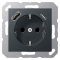 Розетка с USB Jung A 500, скрытый монтаж, с заземлением, антрацит матовый, A1520-15CAANM