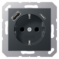 Розетка с USB Jung A 500, скрытый монтаж, с заземлением, антрацит матовый, A1520-15CAANM