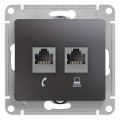 GLOSSA РОЗЕТКА двойная RJ11+RJ45 кат.5e, механизм, ГРАФИТ GSL001385
