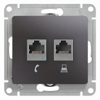 GLOSSA РОЗЕТКА двойная RJ11+RJ45 кат.5e, механизм, ГРАФИТ GSL001385