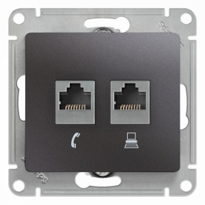 GLOSSA РОЗЕТКА двойная RJ11+RJ45 кат.5e, механизм, ГРАФИТ GSL001385