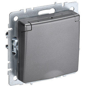 IEK BRITE BASE Сталь Розетка 1-м сз с защ штор и крыш 16А IP44 РСбш10-3-44-БрС