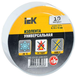 Изолента ПВХ 0.13х15мм (рул.10м) бел. IEK UIZ-13-10-10M-K01