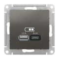 ATLASDESIGN USB РОЗЕТКА А+С, 5В/2,4А, 2х5В/1,2А, механизм, СТАЛЬ ATN000939