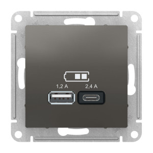 ATLASDESIGN USB РОЗЕТКА А+С, 5В/2,4А, 2х5В/1,2А, механизм, СТАЛЬ ATN000939