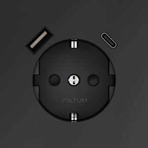 Розетка встраиваемая VOLTUM S70 с заземлением и защитными шторками, 16А, с USB, A+С, (графит)