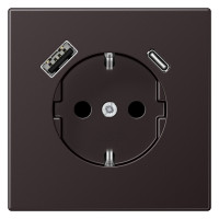 Розетка с USB Jung LS METAL, скрытый монтаж, с заземлением, алюминий темный, AL1520-15CAD-L