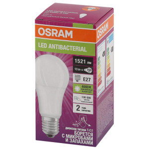 Лампа светодиодная LED Antibacterial A 13Вт грушевидная матовая 4000К нейтр. бел. E27 1521лм 220-240В угол пучка 200град. бактерицидн. покрыт. (замена 150Вт) OSRAM 4058075561236