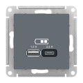 ATLASDESIGN USB РОЗЕТКА А+С, 5В/2,4А, 2х5В/1,2А, механизм, ГРИФЕЛЬ ATN000739