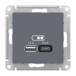 ATLASDESIGN USB РОЗЕТКА А+С, 5В/2,4А, 2х5В/1,2А, механизм, ГРИФЕЛЬ ATN000739