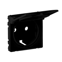 Legrand Valena LIFE Black. Лицевая панель розетки 2КЗ c крышкой. Антрацит.