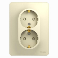 GLOSSA РОЗЕТКА двойная с заземлением со шторками, 16А, в сборе, БЕЖЕВЫЙ GSL000226