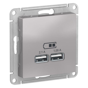 ATLASDESIGN USB РОЗЕТКА A+A, 5В/2,1А, 2х5В/1,05А, механизм, АЛЮМИНИЙ ATN000333