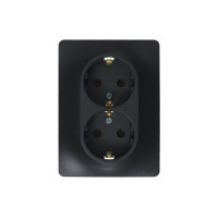 GLOSSA РОЗЕТКА двойная с заземлением без шторок, 16А, в сборе, АНТРАЦИТ GSL000724