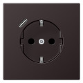 Розетка с USB Jung LS METAL, скрытый монтаж, с заземлением, алюминий темный, AL1520-18CD-L