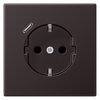 Розетка с USB Jung LS METAL, скрытый монтаж, с заземлением, алюминий темный, AL1520-18CD-L
