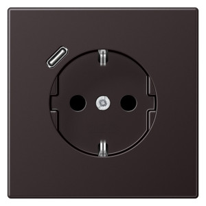 Розетка с USB Jung LS METAL, скрытый монтаж, с заземлением, алюминий темный, AL1520-18CD-L
