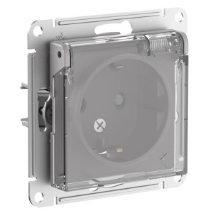 ATLASDESIGN AQUA РОЗЕТКА с заземлением со шторками, с прозрач. крышкой 16А, IP44, механизм, АЛЮМИНИЙ ATN440346