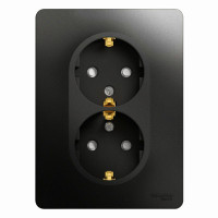 GLOSSA РОЗЕТКА двойная с заземлением со шторками, 16А, в сборе, АНТРАЦИТ GSL000726