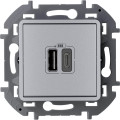 Зарядное устройство Legrand Inspiria для скрытого монтажа , тип А-тип С, цвет Алюминий. Напряжение 240В5В, максимальный зарядный ток 3000 мА
