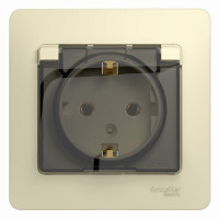 GLOSSA РОЗЕТКА с заземлением со шторками с крышкой, 16А, IP20, в сборе, БЕЖЕВЫЙ GSL000246