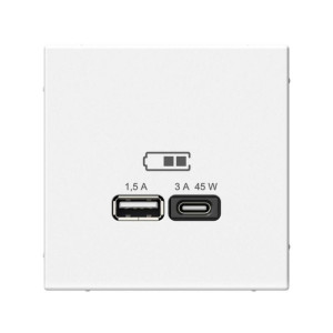 ARTGALLERY USB РОЗЕТКА A + тип-C 45Вт высокоскор.заряд. QC, PD, механизм, БЕЛЫЙ GAL000129