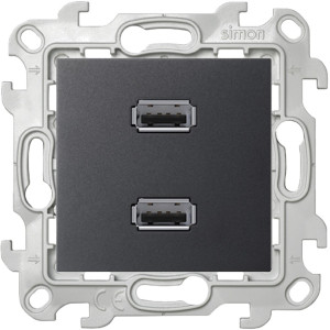 Розетка 2хUSB Simon SIMON 24 HARMONIE, скрытый монтаж, графит, 2411090-038