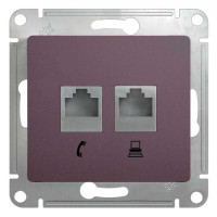 Розетка телефонная компьютерная RJ11+RJ45 Schneider Electric GLOSSA, скрытый монтаж, сиреневый туман, GSL001485
