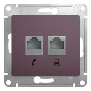 Розетка телефонная компьютерная RJ11+RJ45 Schneider Electric GLOSSA, скрытый монтаж, сиреневый туман, GSL001485