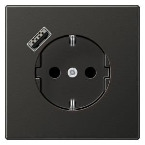Розетка с USB Jung LS METAL, скрытый монтаж, с заземлением, антрацит, AL1520-18AAN-L
