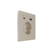 Systeme Infinity, Розетка СУ с ЗК и зар.устр.USB АС 20Вт 250В, 16А, защит.шторки, Песчаный берег