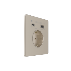 Systeme Infinity, Розетка СУ с ЗК и зар.устр.USB АС 20Вт 250В, 16А, защит.шторки, Песчаный берег