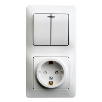 GLOSSA БЛОК: РОЗЕТКА с заземлением со шторками + 2-клавишный ВЫКЛЮЧАТЕЛЬ с подсветкой, БЕЛЫЙ GSL000175
